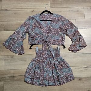 Front Tie-Front Crop Top and Skirt Set